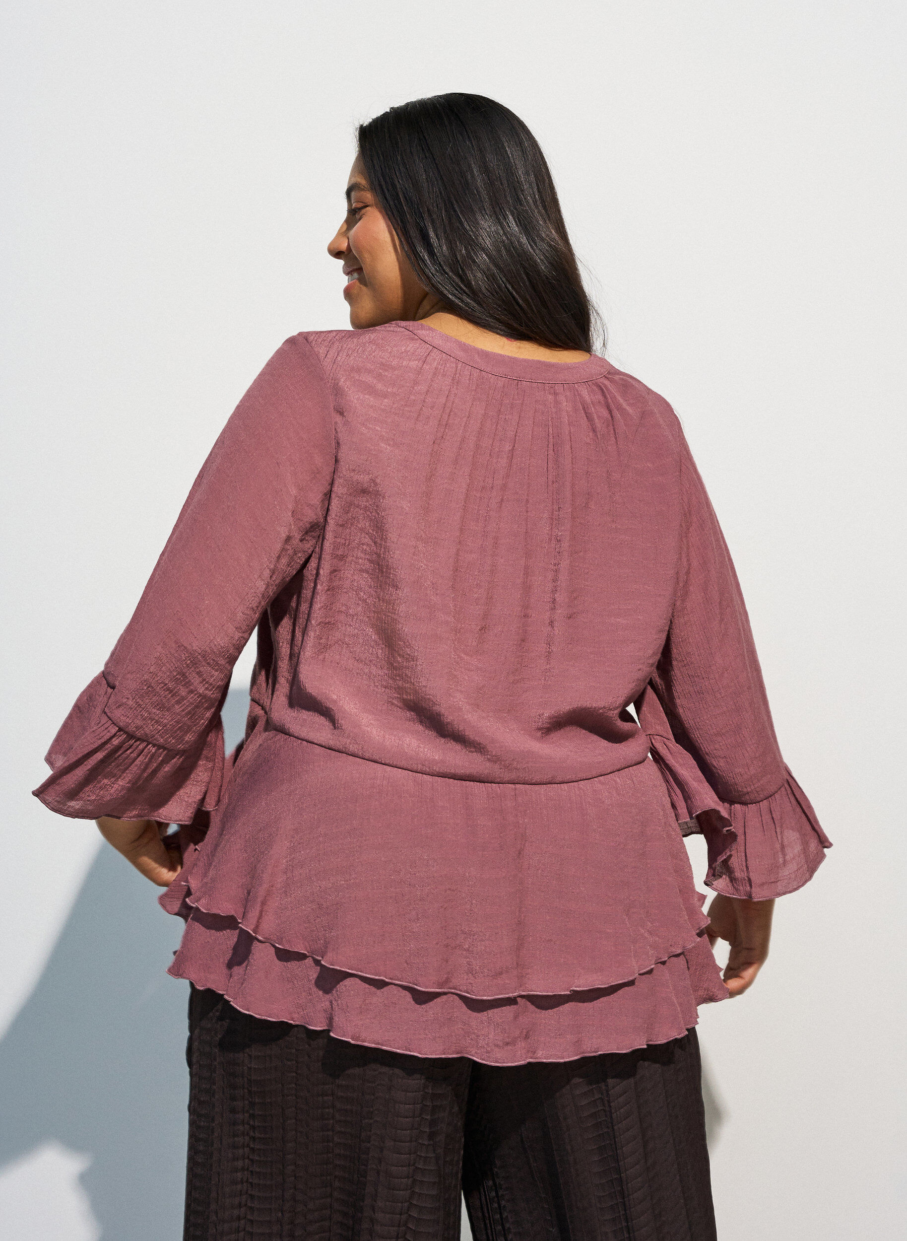 ZizziBluzka z 3/4-sleeves i falbankami, R&oacute;żowy, Model image number 2