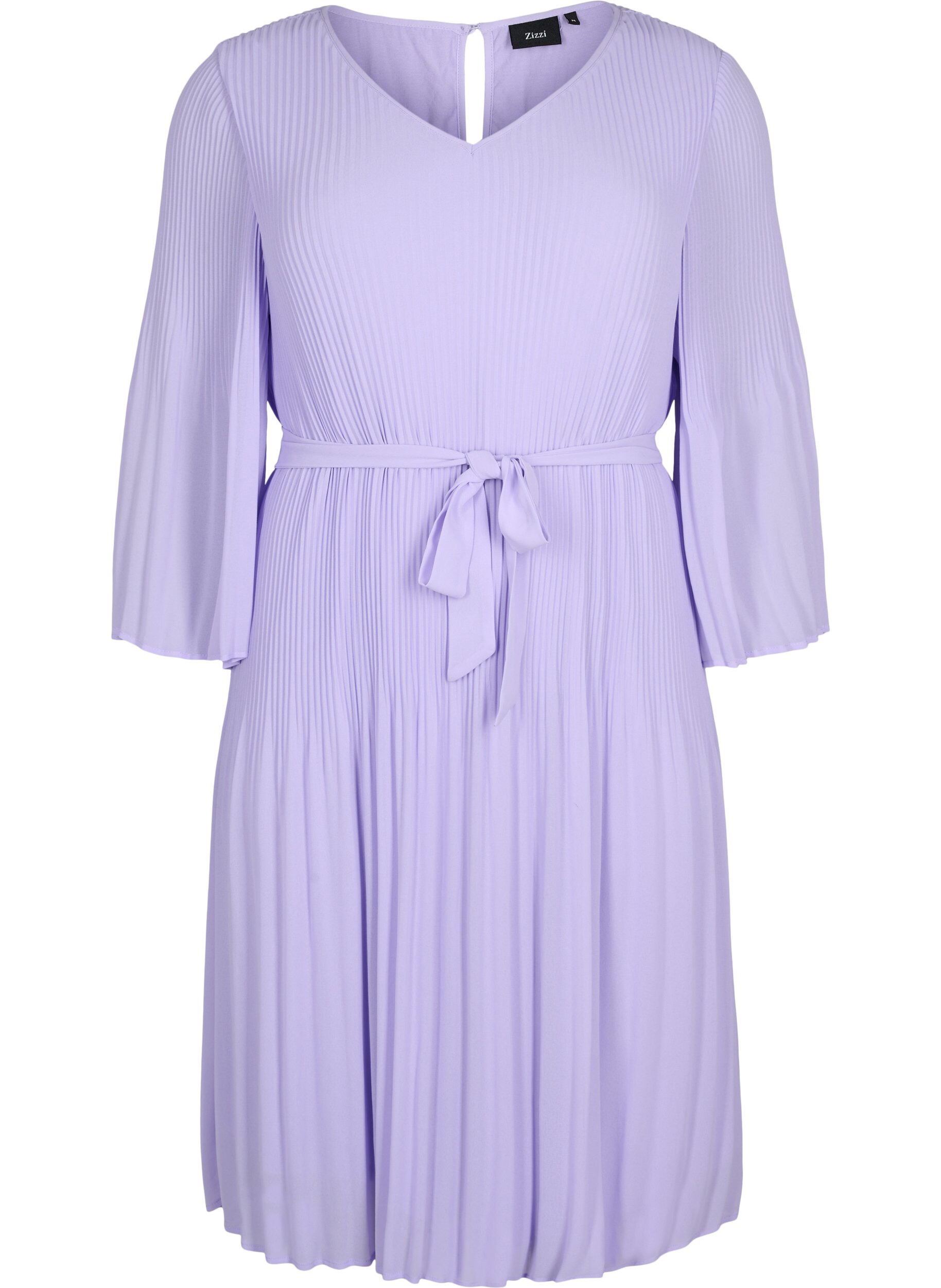 Zizzi Pleated dress with 3/4 sleeves, Lavender, Packshot image number 0