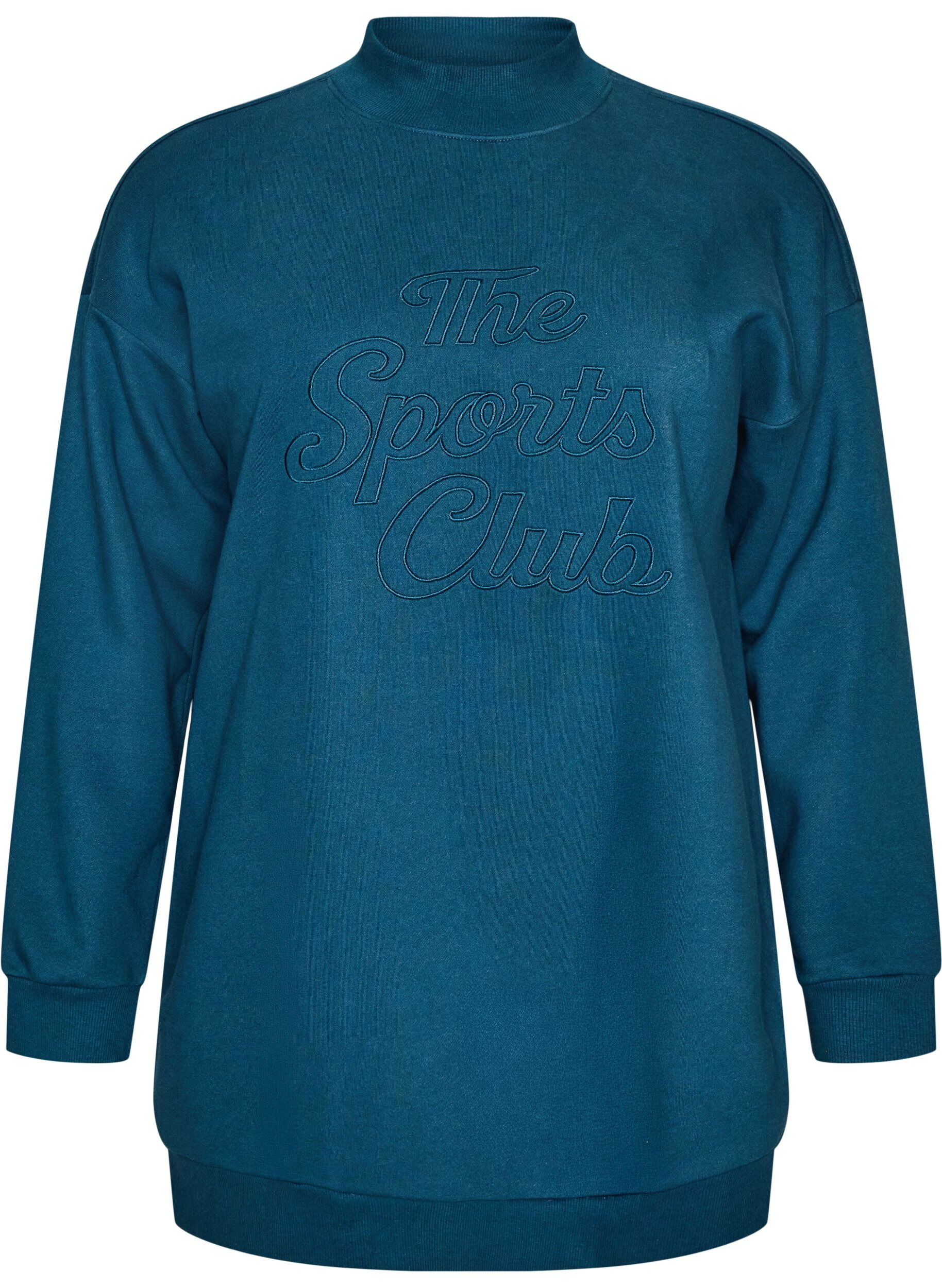 ZizziDluga bluza z wysokim kolnierzem i haftowanym napisem, Niebieskie, Packshot image number 0