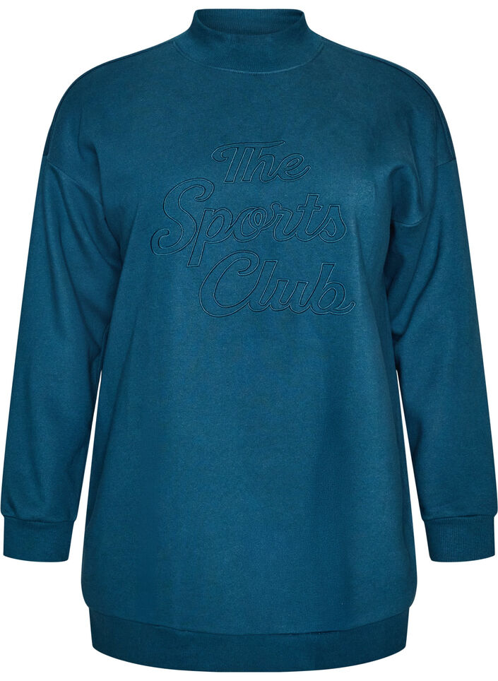 Dluga bluza z wysokim kolnierzem i haftowanym napisem, Niebieskie, Packshot image number 0