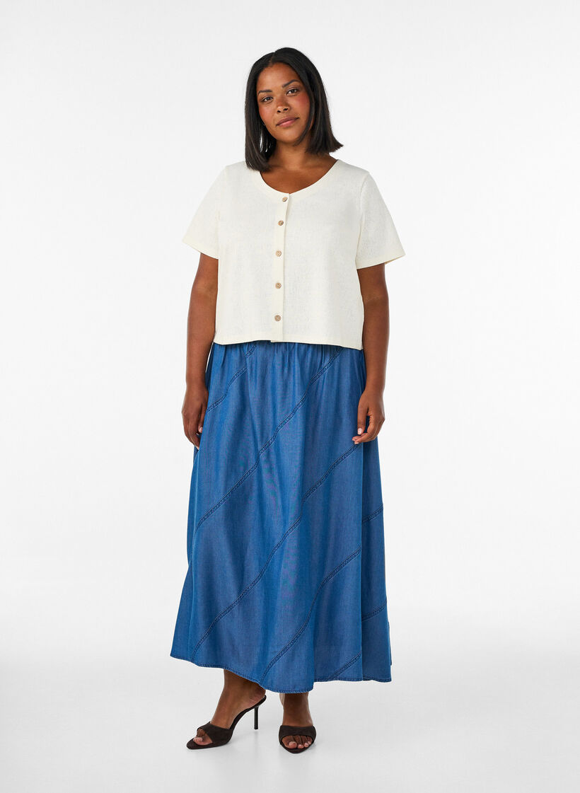Sp&oacute;dnica maxi w stylu dzinsowym uszyta z materialu TENCEL&trade; Lyocell, Niebieskie, Model image number 0