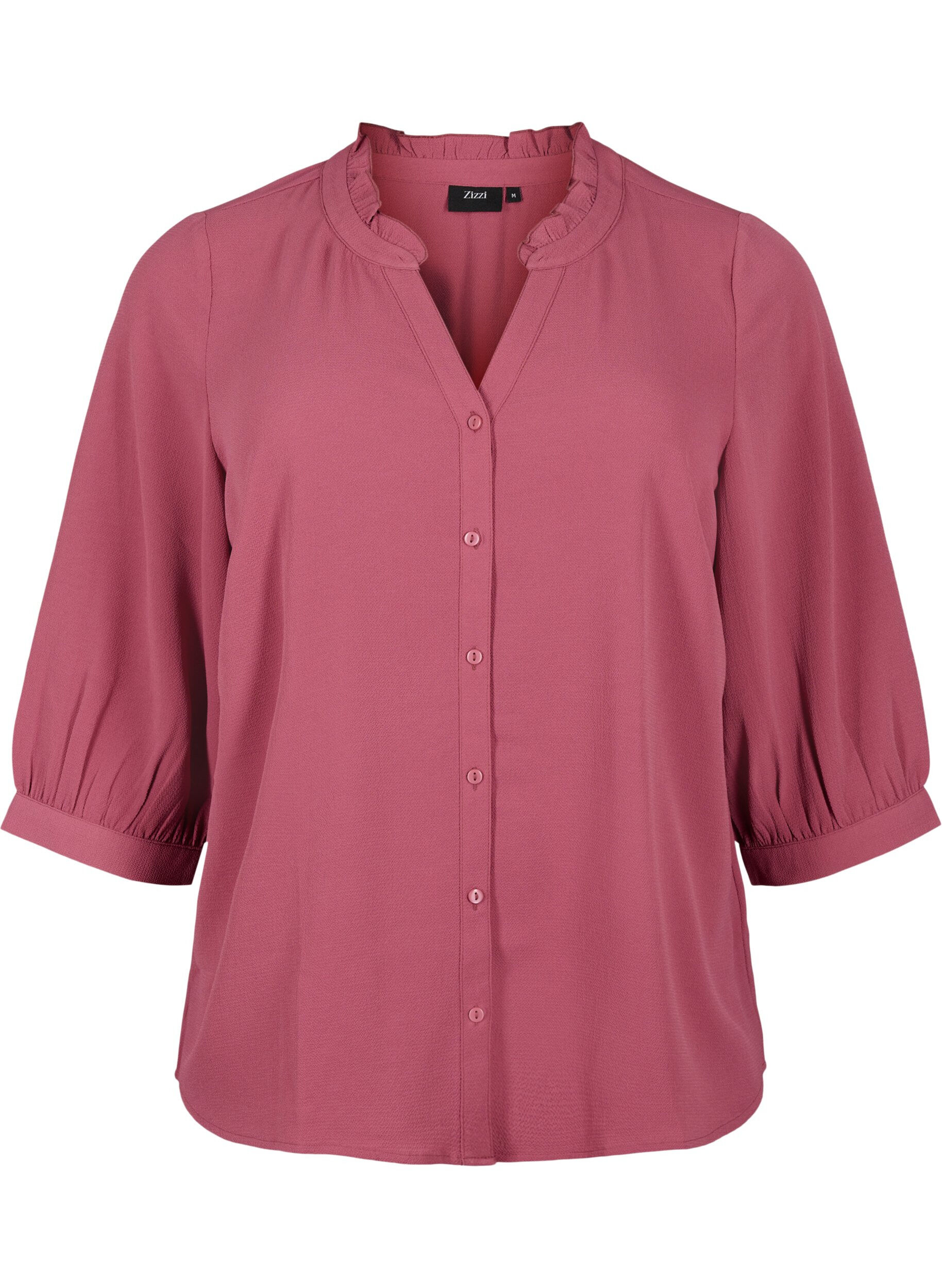 Zizzi Bluzka koszulowa z rekawami 3/4 i kolnierzem z falbanami, Dry Rose, Packshot image number 0