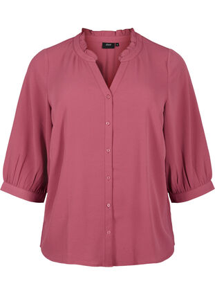 Bluzka koszulowa z rekawami 3/4 i kolnierzem z falbanami, Dry Rose, Packshot image number 0