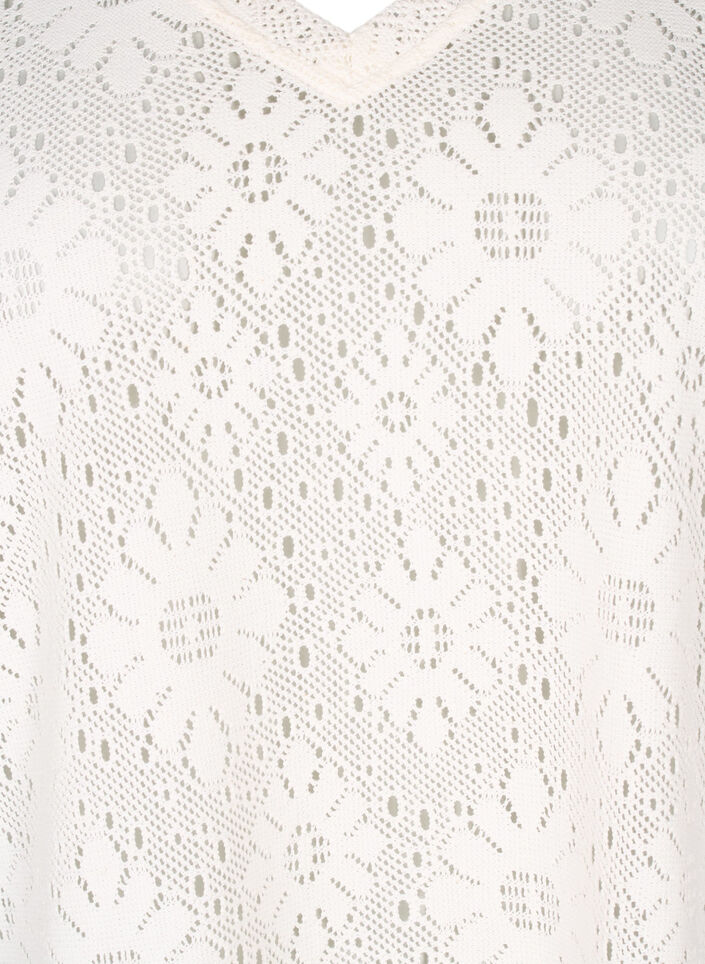 Bluzka z azurowym wzorem i krótkimi rekawami, Beżowy, Packshot image number 2