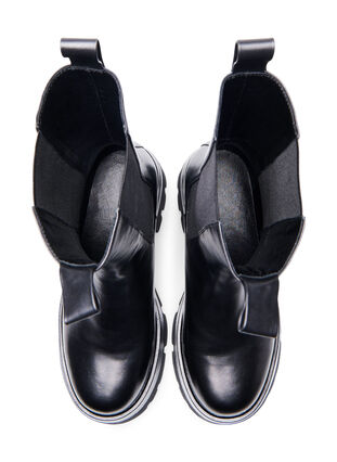Szerokie skórzane buty z gumka, Black, Packshot image number 1