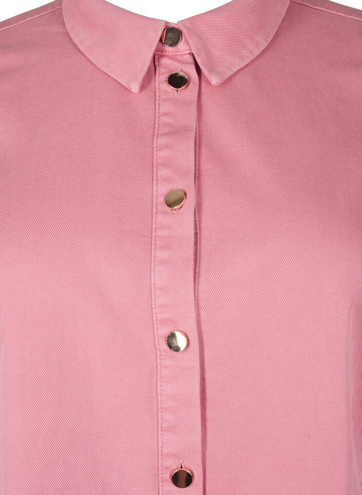 Kolorowa dzinsowa sukienka koszulowa z detalami z siateczki, Heather Rose, Packshot image number 2