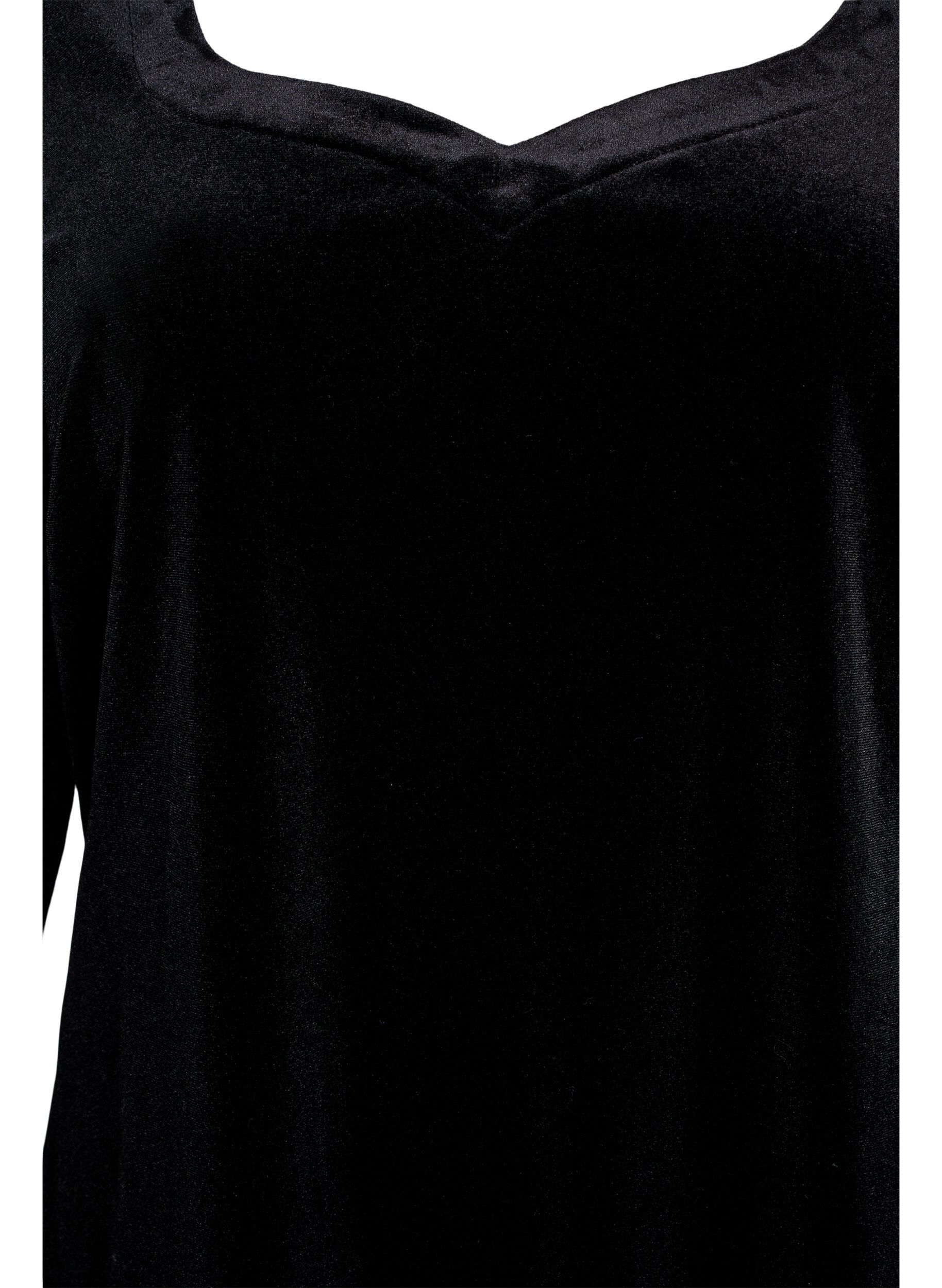 Zizzi Velour top with long sleeves, Black, Packshot image number 2