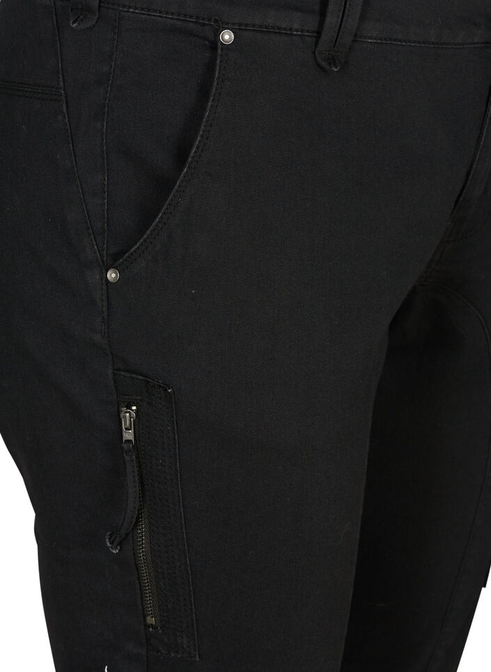 Jeansy capri o dopasowanym kroju z kieszeniami, Czarne, Packshot image number 2