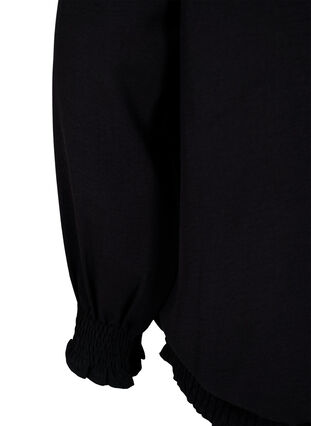 Bluzka z marszczeniem i dlugim rekawem w jednolitym kolorze, Black, Packshot image number 3