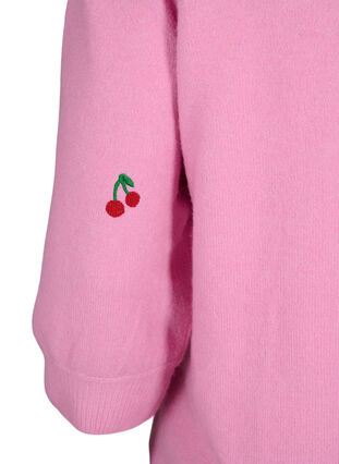 Dzianinowa bluzka z rekawem 3/4 z wisnia, B.Pink/Wh.Mel/Cherry, Packshot image number 3