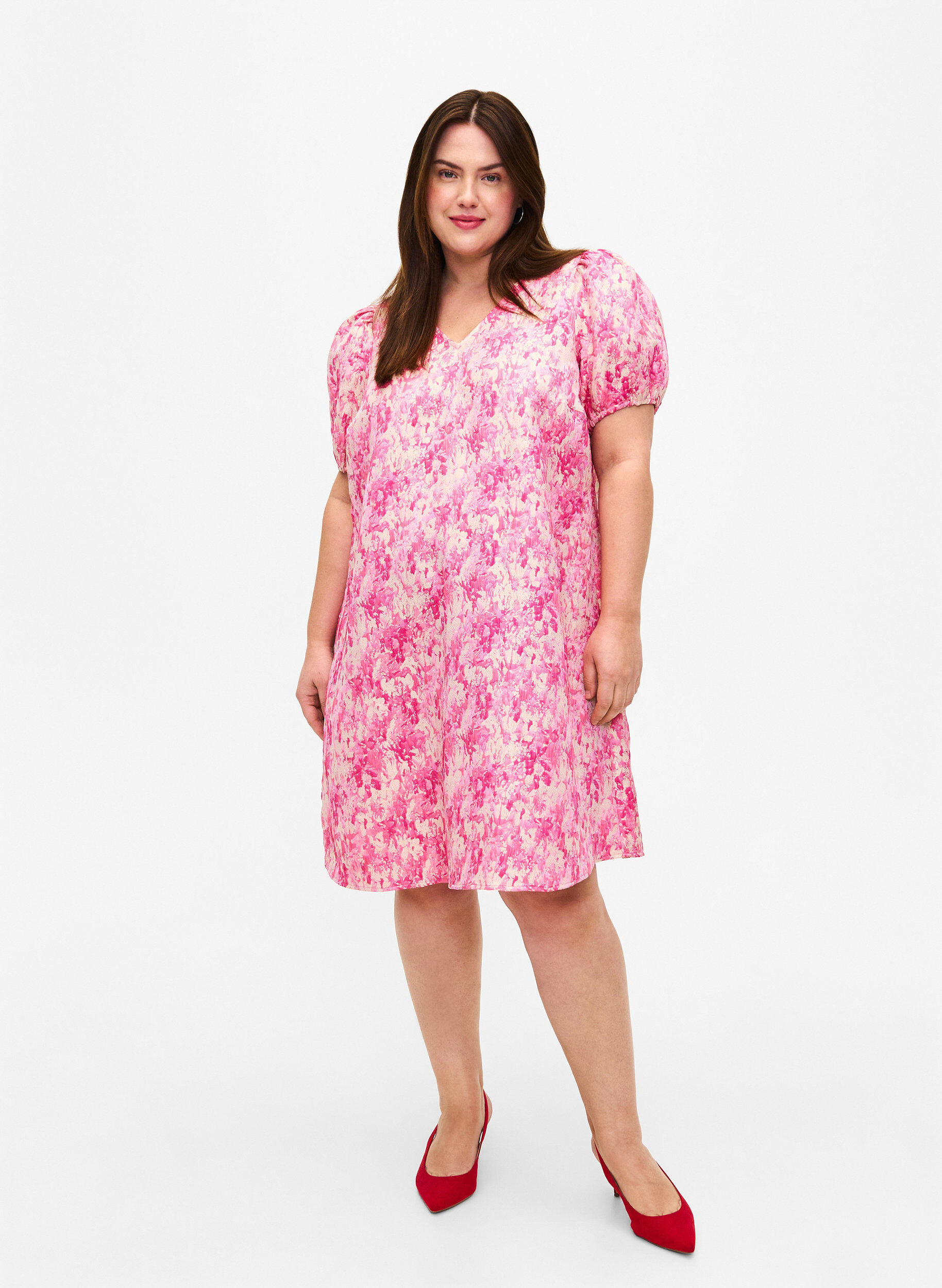 Zizzi Sukienka z kr&oacute;tkimi bufiastymi rekawami, Chateau Rose AOP, Model image number 2