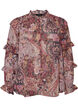 Bluzka z nadrukiem w stylu paisley i falbankami, Fioletowy, Packshot image number 0