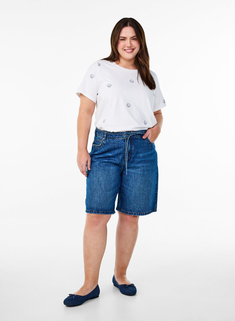 Koszulka z bawelny organicznej z haftowanymi motywami, Biały, Model image number 1