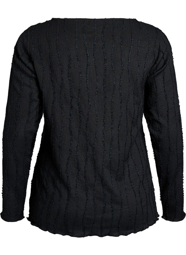Bluzka z dzianiny o falistej fakturze, Czarne, Packshot image number 1