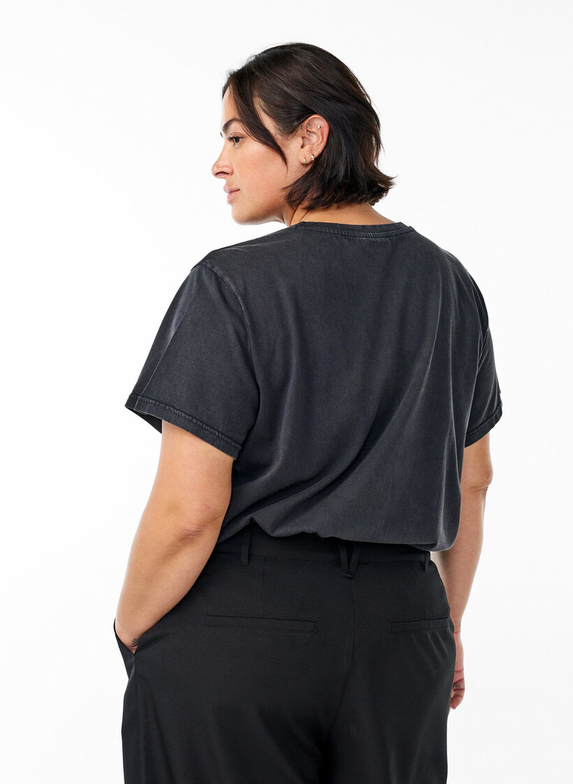 Koszulka z bawelny organicznej z krysztalkami i motywem motyla, Szary, Model image number 2