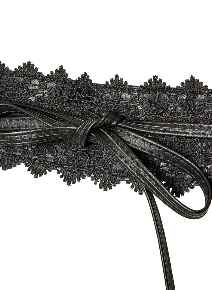 Pas w talii z koronka i wiazaniem, Czarne, Packshot image number 2