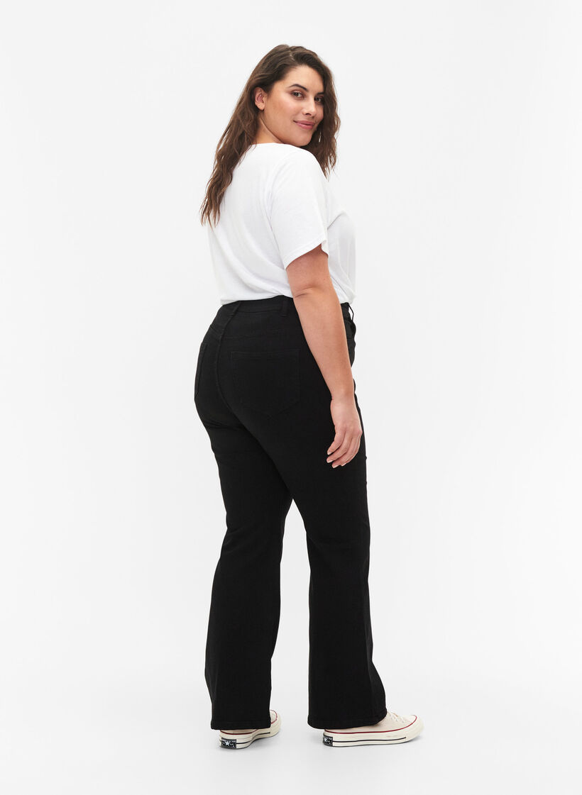 Jeansy o wysokiej talii z rozcieciem na buty, Czarne, Model image number 1