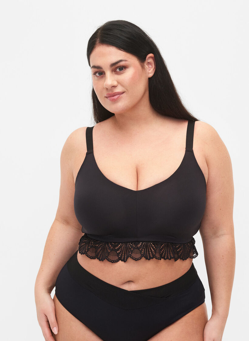 Biustonosz z koronka i usztywnianymi miseczkami, Black, Model image number 0