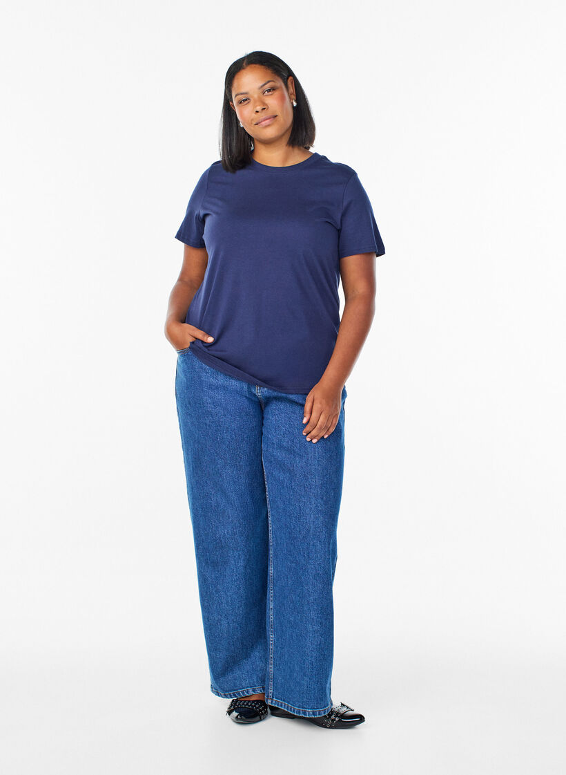 Podstawowa koszulka bawelniana z okraglym dekoltem, Niebieskie, Model image number 1