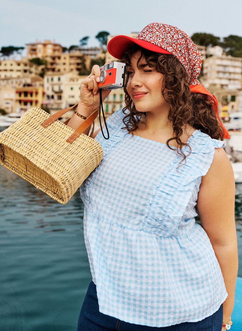 Sp&oacute;dniczka z kratka i falbankami, Niebieskie, Image image number 0