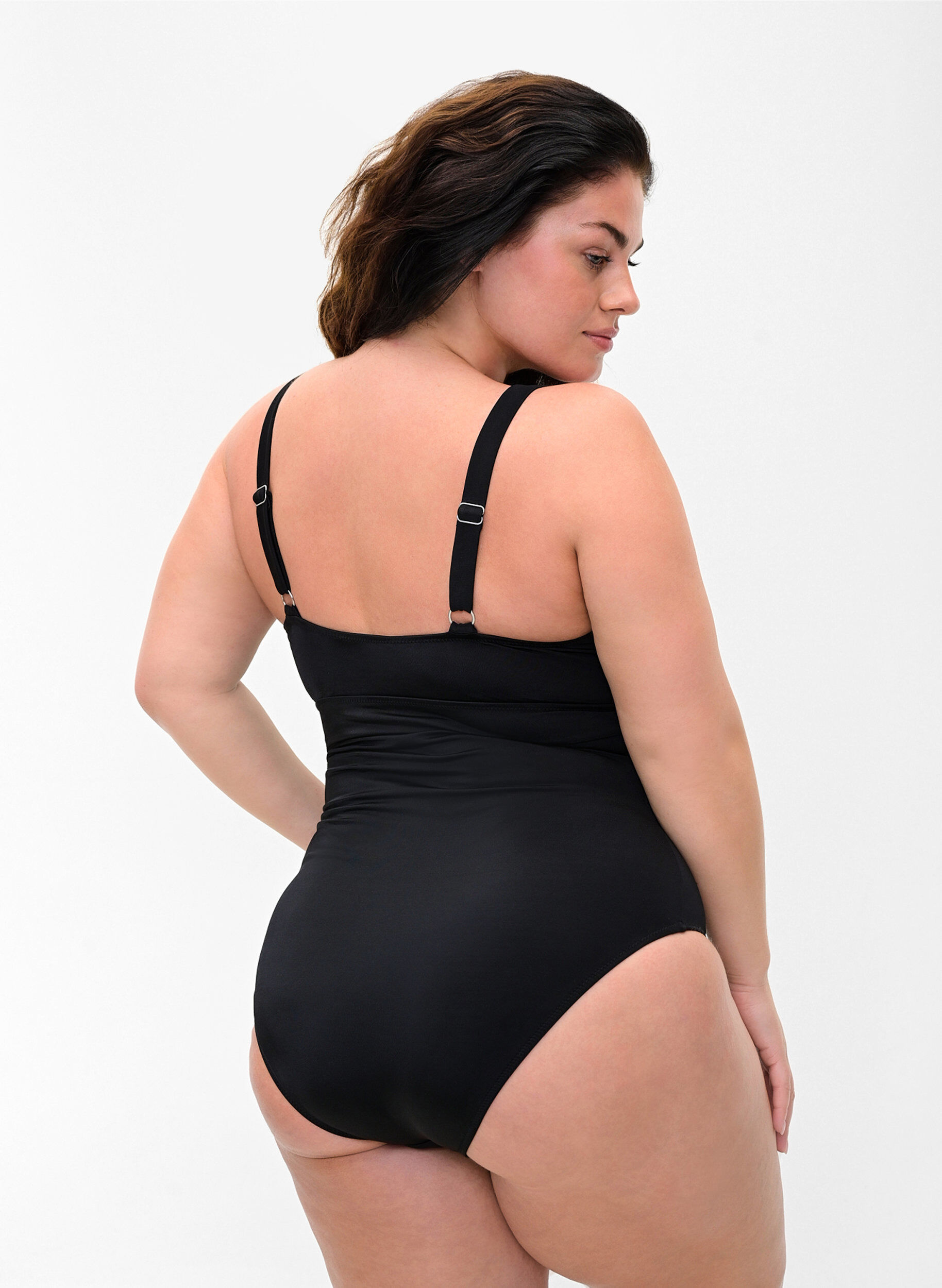Zizzi Bathing suit with drawstring detail, Black, Model image number 1
