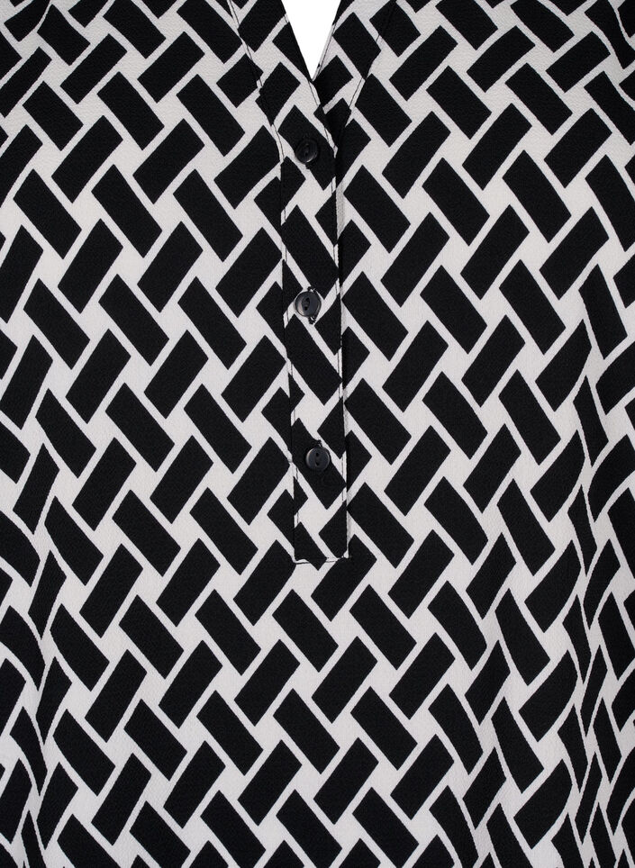 Bluzka z krótkim rekawem i dekoltem w serek, Black Graphic AOP, Packshot image number 2