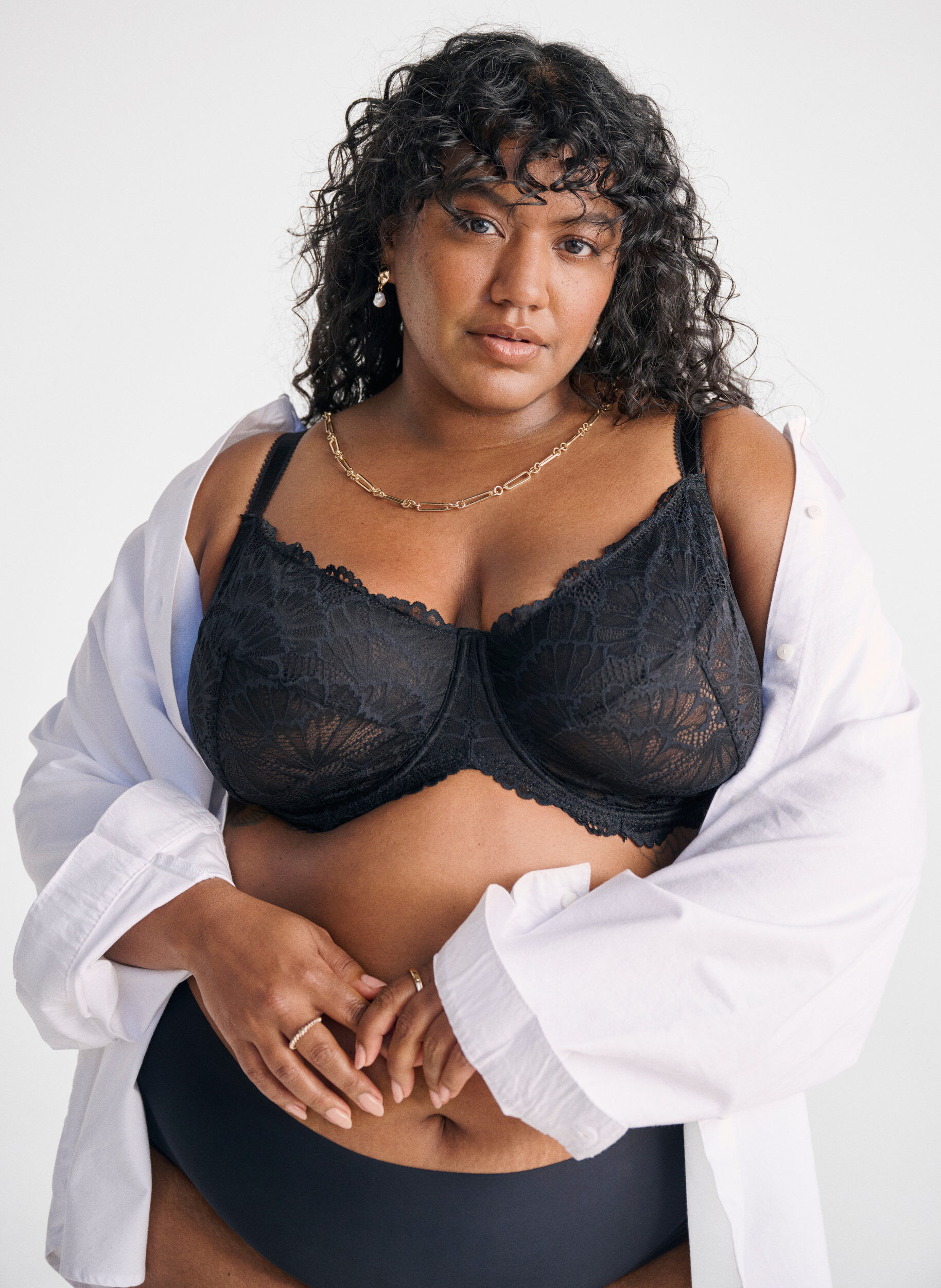 Zizzi Pelny koronkowy biustonosz z fiszbinami, Czarne, Image image number 0