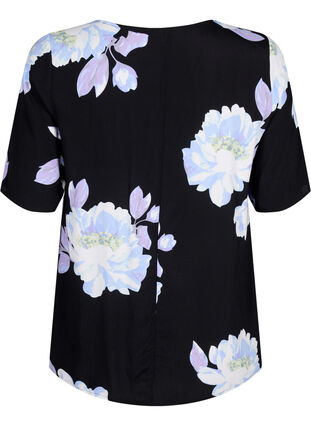 Wiskozowa bluzka z krótkim rekawem i nadrukiem, Black Big Flower AOP, Packshot image number 1