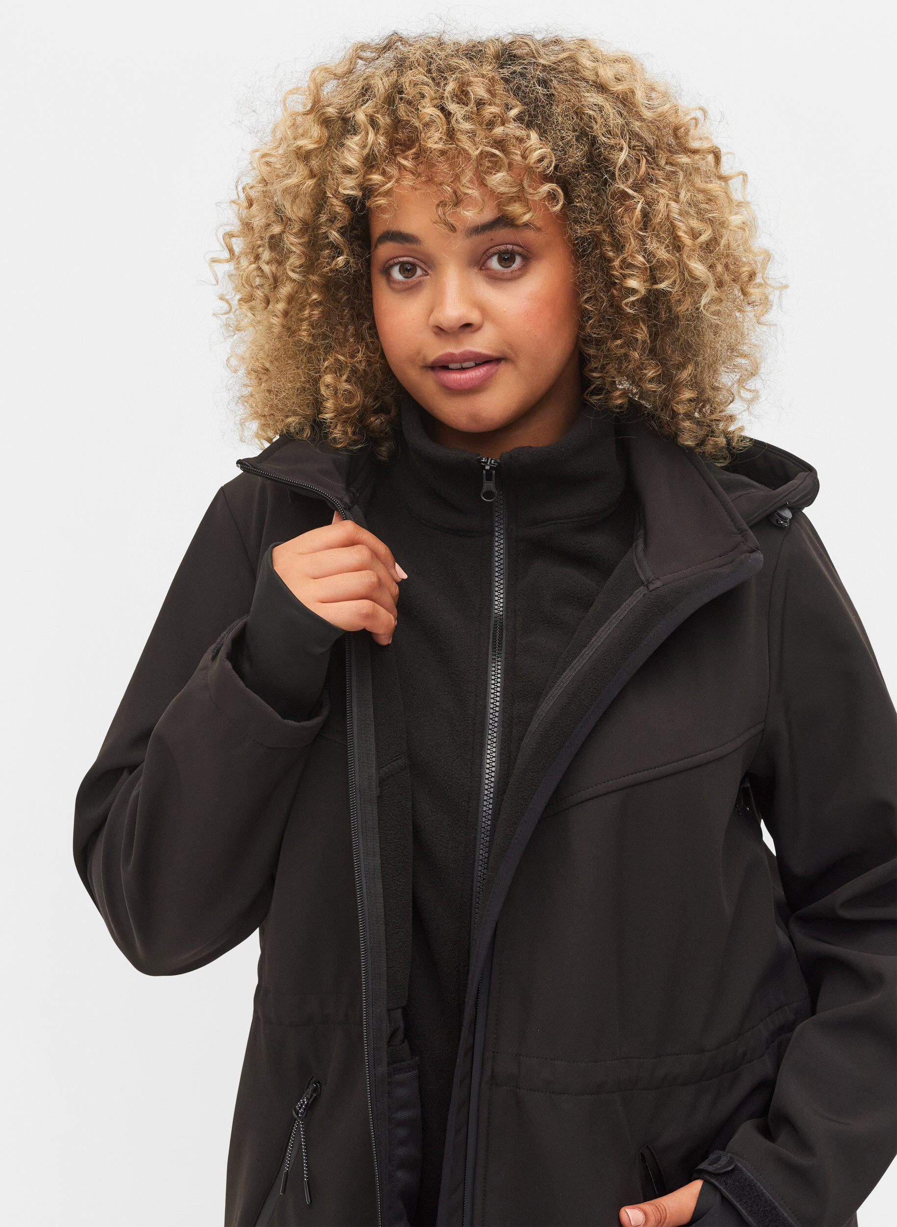 Zizzi Softshell jacket with fleece, Black Solid, Model image number 2