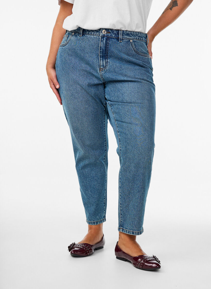 Jeansy Mille typu mom fit z wysokim stanem, Niebieskie, Model image number 2