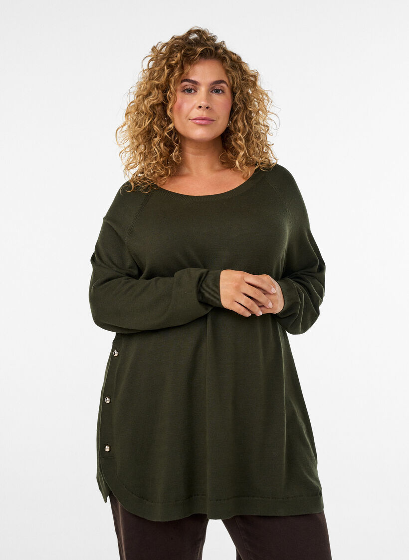 Bluzka dzianinowa z guziki bocznymi, Zielony, Model image number 0