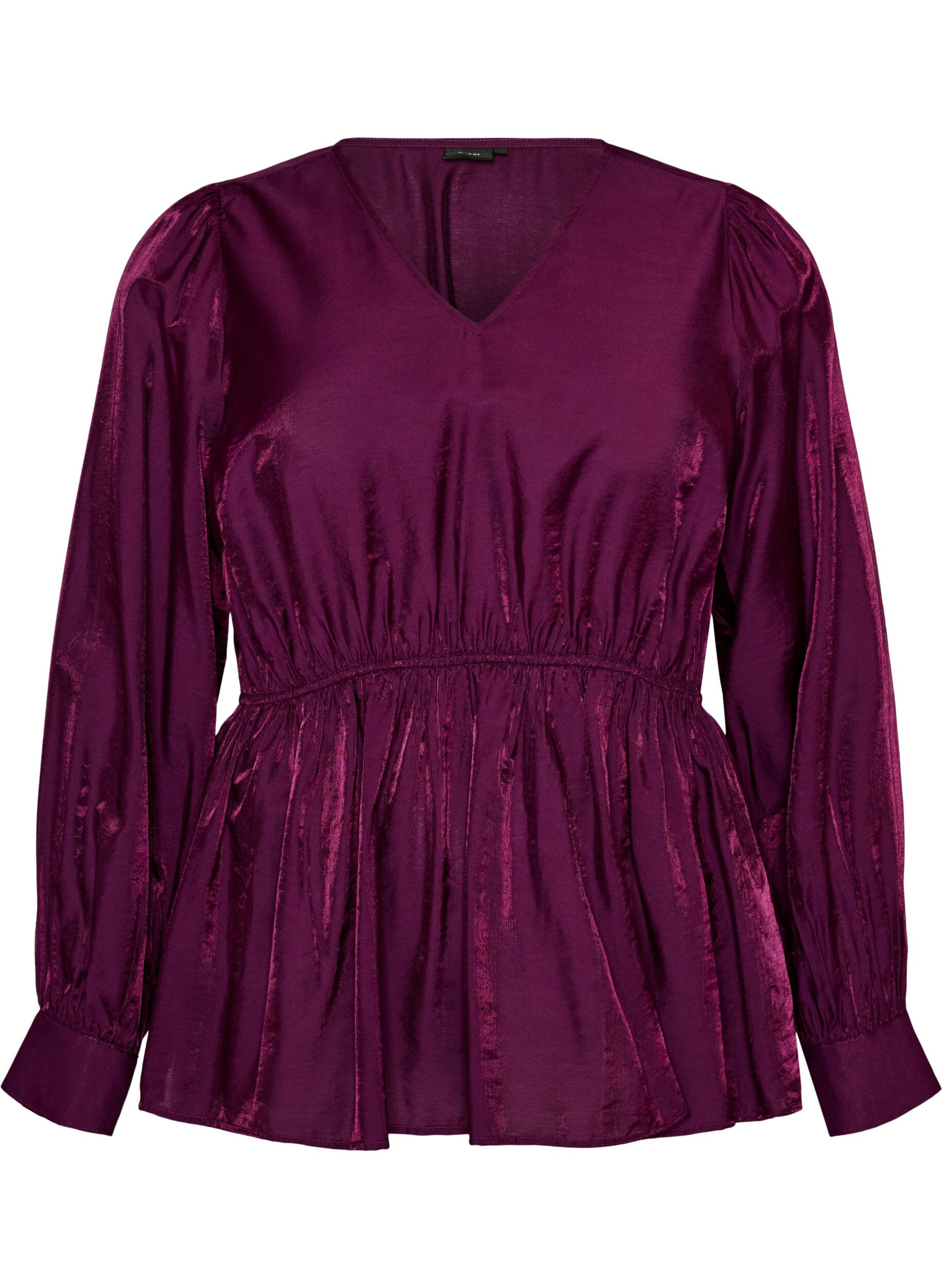 ZizziBlyszczaca bluzka z wiskozy z efektem peplum, Fioletowy, Packshot image number 0