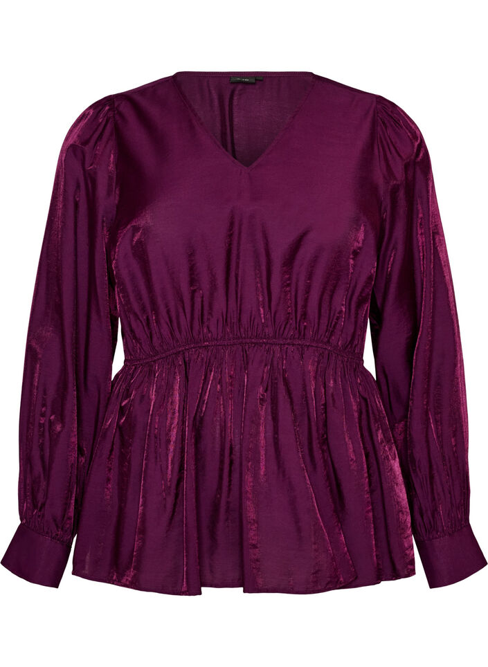 Blyszczaca bluzka z wiskozy z efektem peplum, Fioletowy, Packshot image number 0