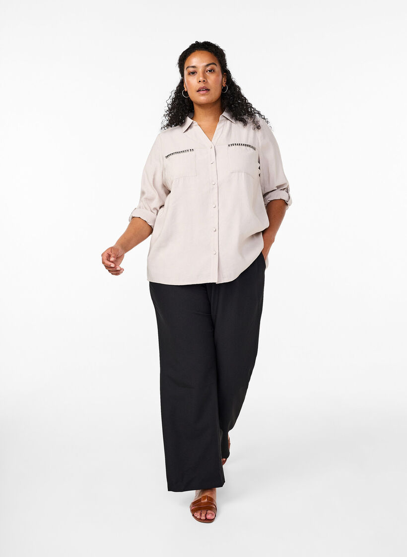 Koszula z cwiekami i rekawami 3/4, Beżowy, Model image number 1