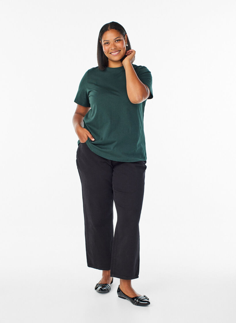 Podstawowa koszulka bawelniana z okraglym dekoltem, Zielony, Model image number 1