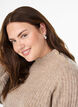 Prazkowany sweter z bufiastymi rekawami i guzikami, Beżowy, Model image number 3