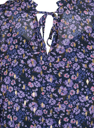 Tunika z kwiatowym nadrukiem i lureksem, Purple Ditzy Flower, Packshot image number 2