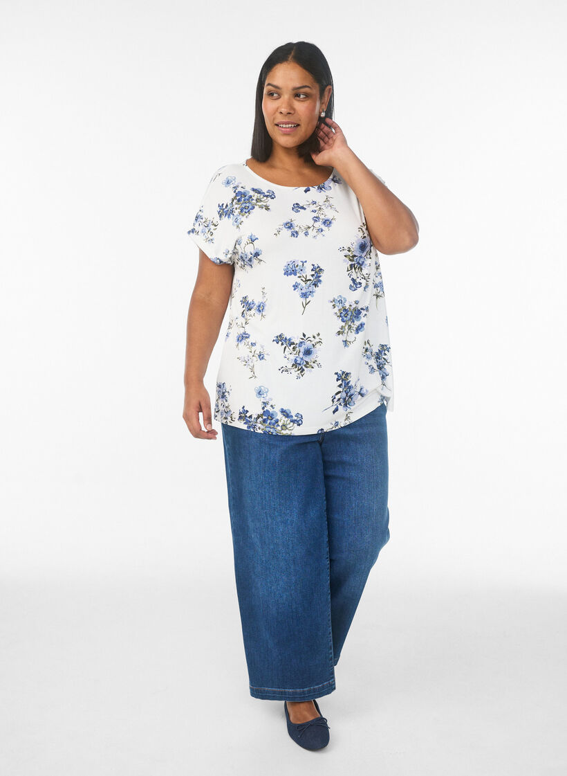 Koszulka z nadrukiem w kwiaty, Biały, Model image number 1