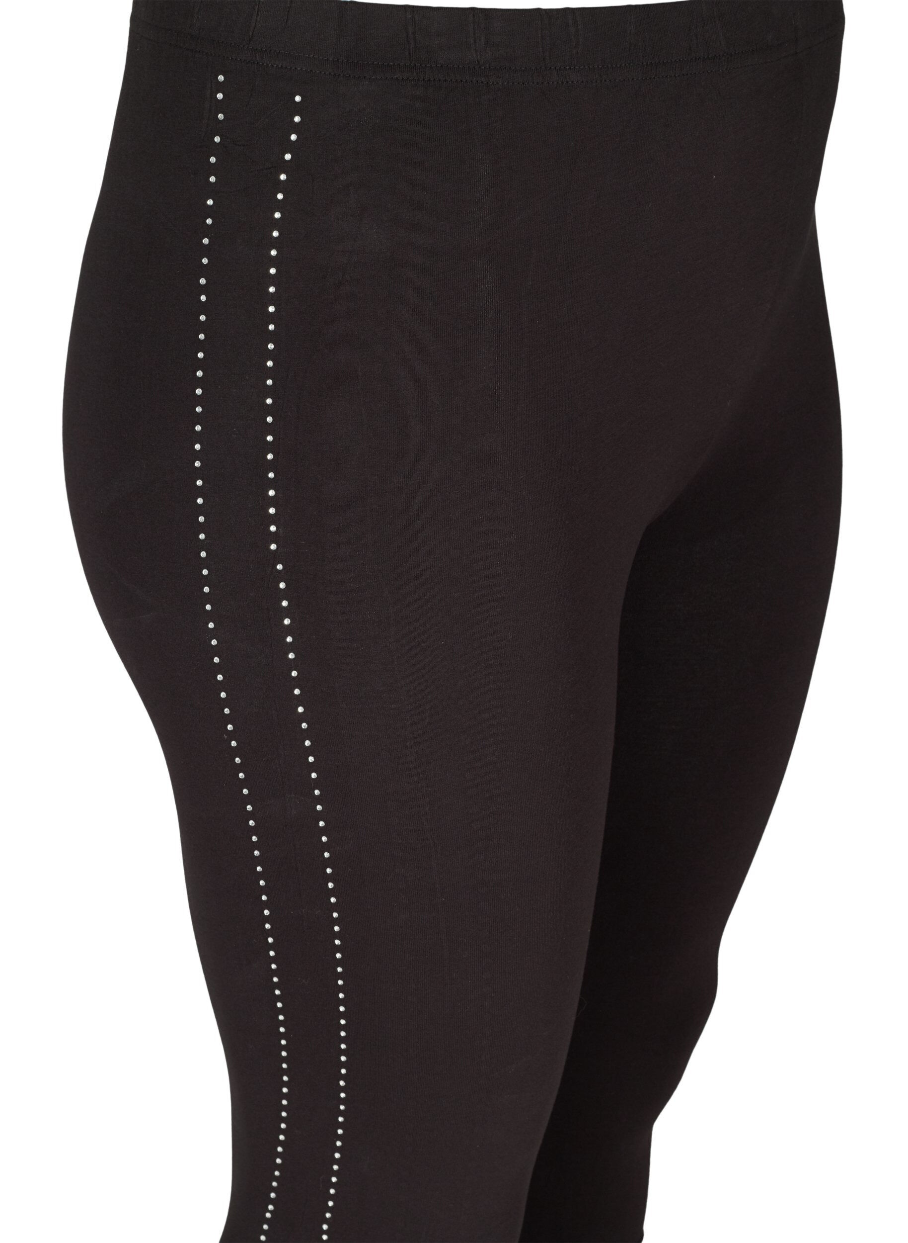 ZizziViscose leggings with stones on the side, Black, Packshot image number 2