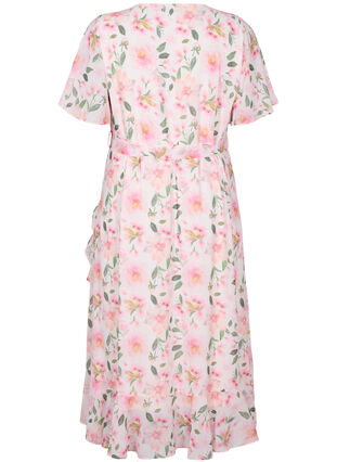 Kwiecista sukienka midi z krótkim rekawem i kwiatowym nadrukiem, White w. Pink Flower, Packshot image number 1