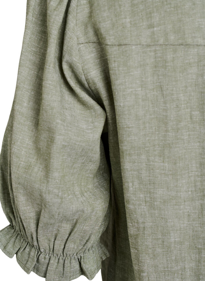 Bluzka z lnu i wiskozy z rekawami 1/2, Zielony, Packshot image number 3