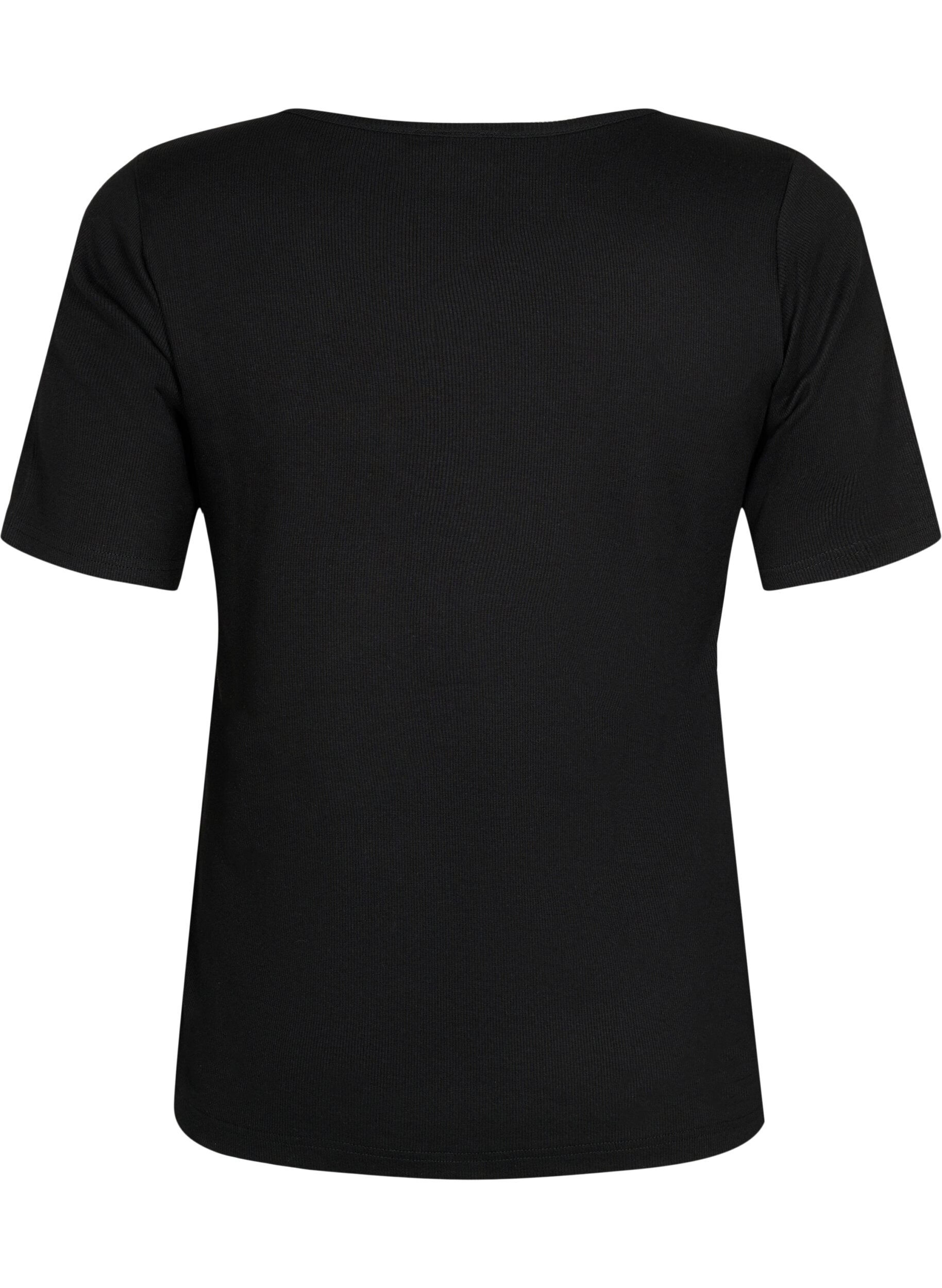 Zizzi Bawelniany top z kr&oacute;tkim rekawem i sciagaczem, Black, Packshot image number 1