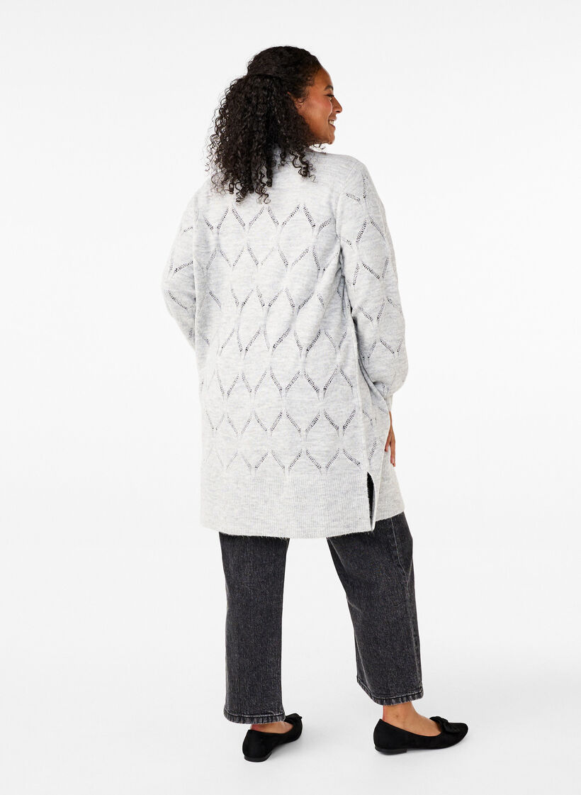Dzianinowy kardigan z dlugim rekawem, Light Grey Melange, Model image number 1