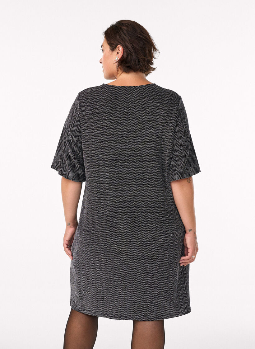 Krótka sukienka z blyszczacym wzorem, Czarne, Model image number 2