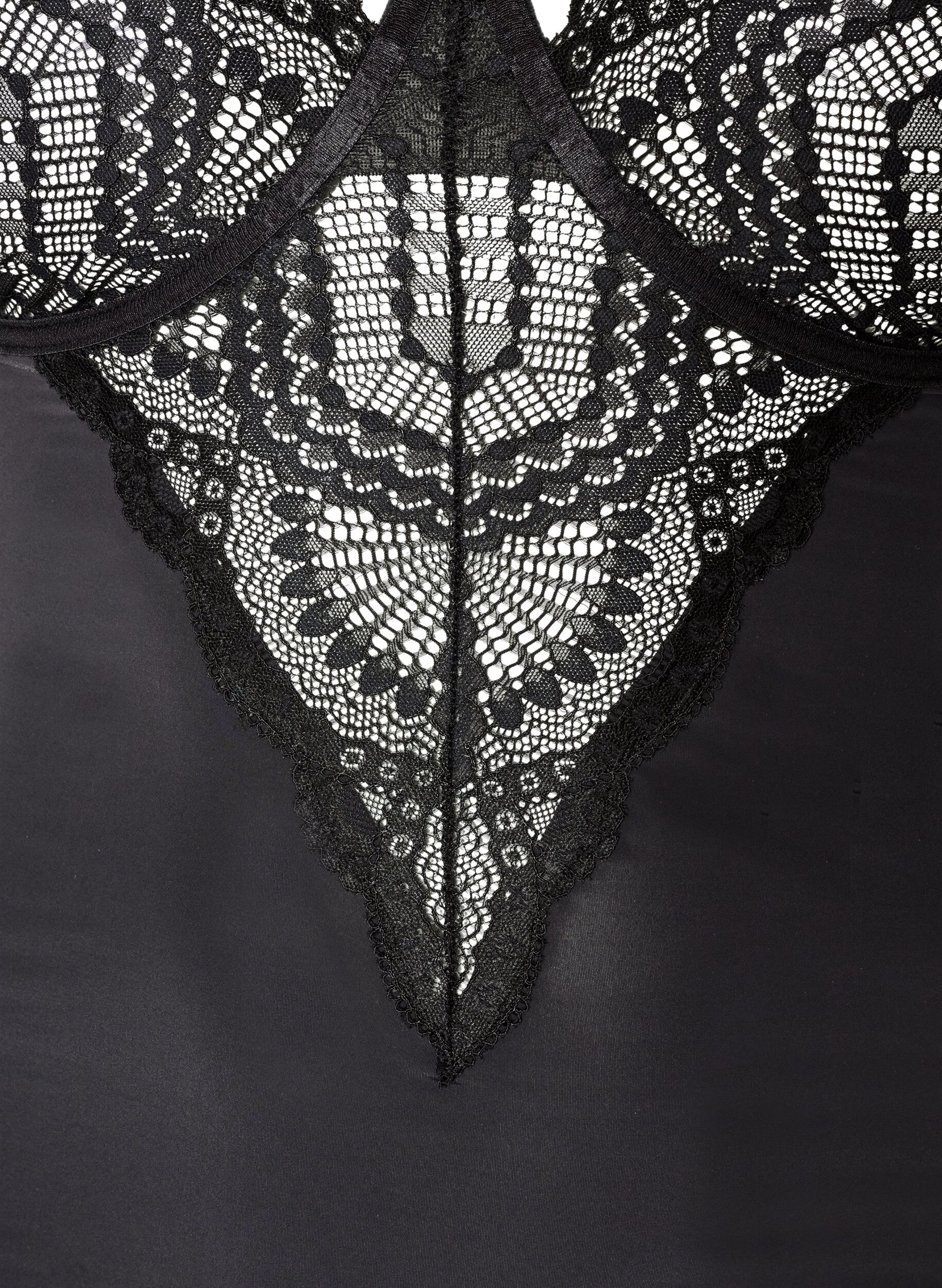 ZizziKoronkowe body z fiszbinami i ozdobnymi paseczkami, Czarne, Packshot image number 2
