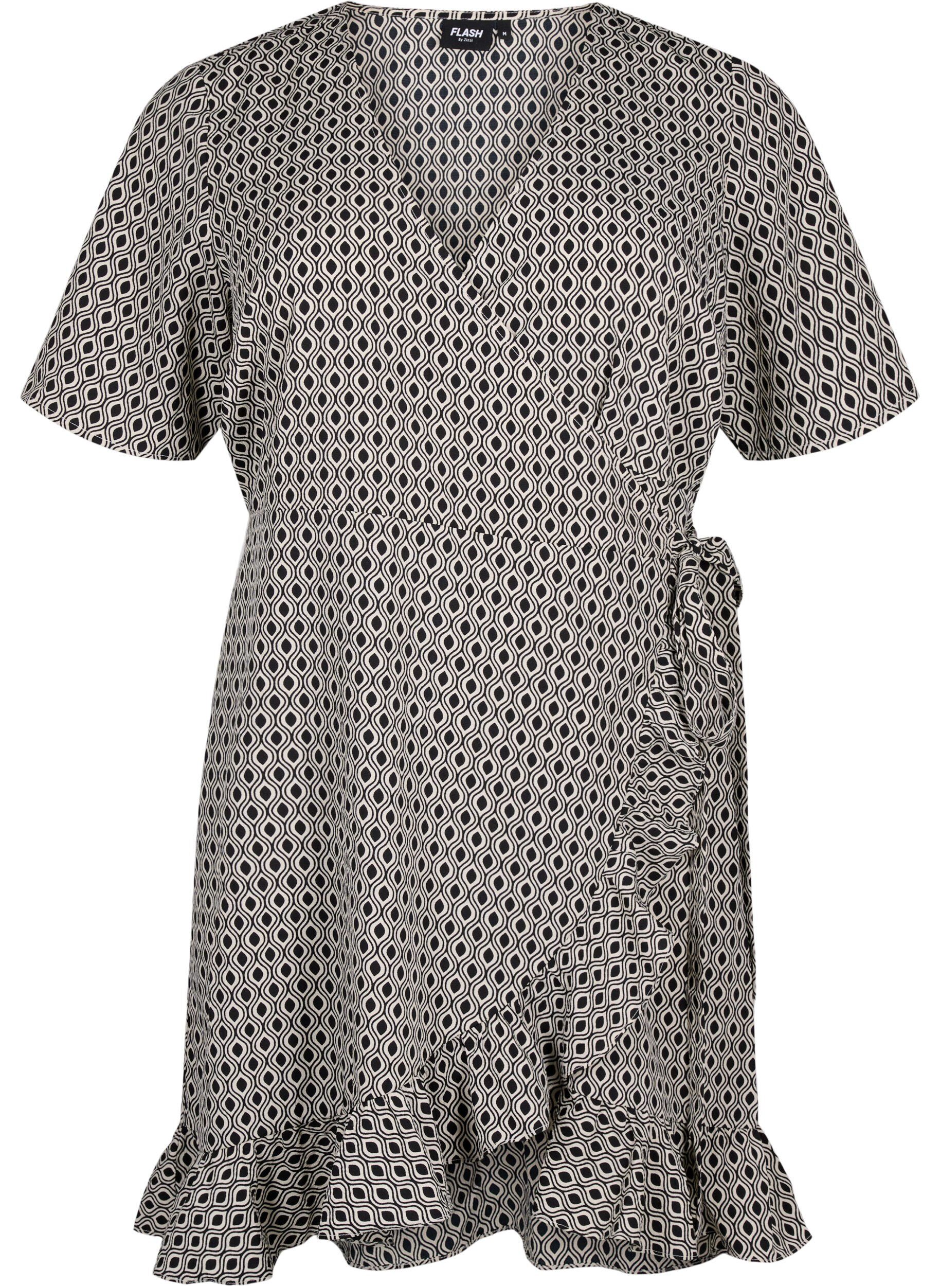 Zizzi Flash - Kopertowa sukienka z kr&oacute;tkim rekawem, Black White Graphic, Packshot image number 0