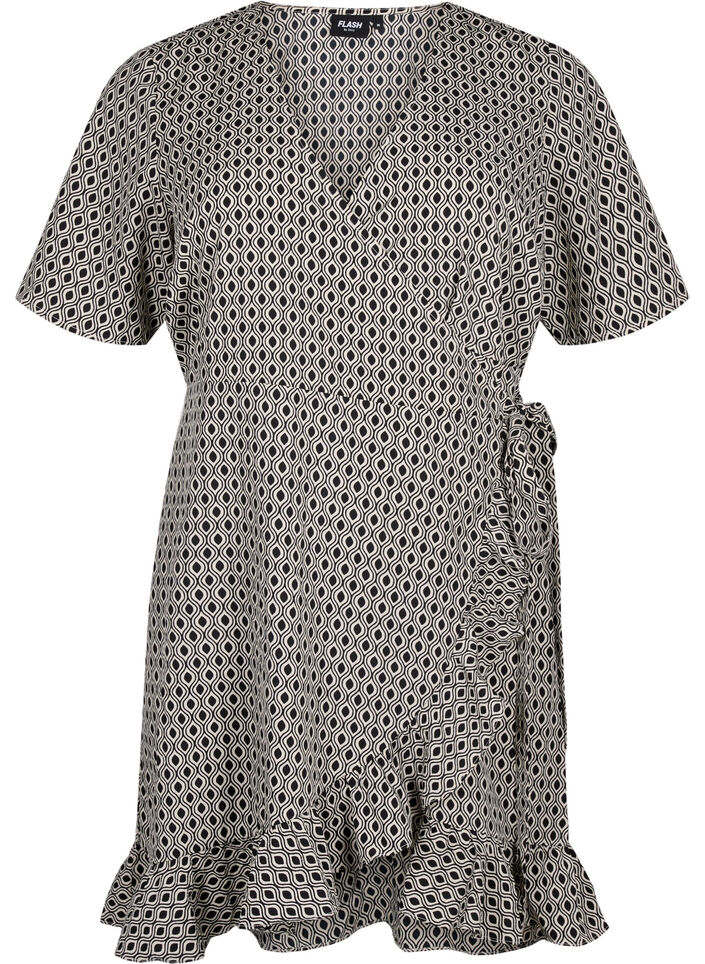 Flash - Kopertowa sukienka z krótkim rekawem, Black White Graphic, Packshot image number 0