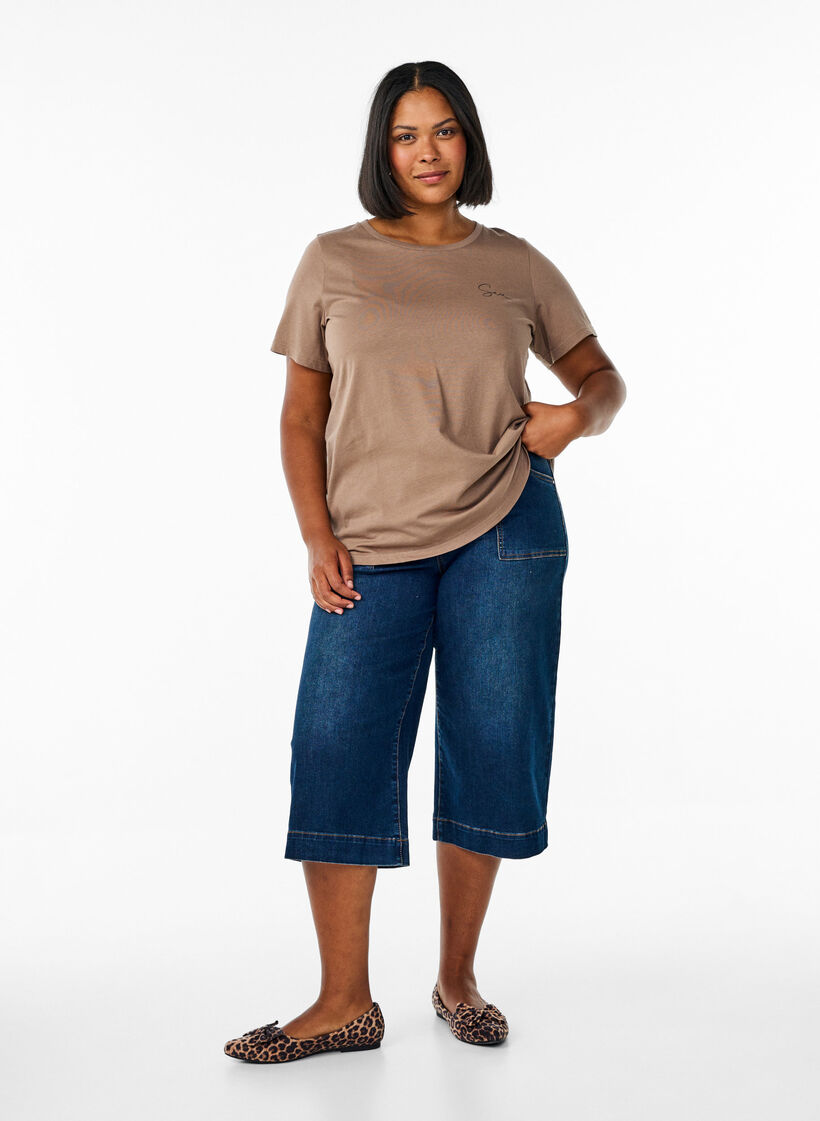 Koszulka z nadrukiem z przodu i z tylu, Brązowy, Model image number 1