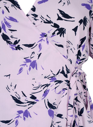 Kopertowa sukienka z wzorem kwiatów i krótkimi rekawami, Purple AOP, Packshot image number 2