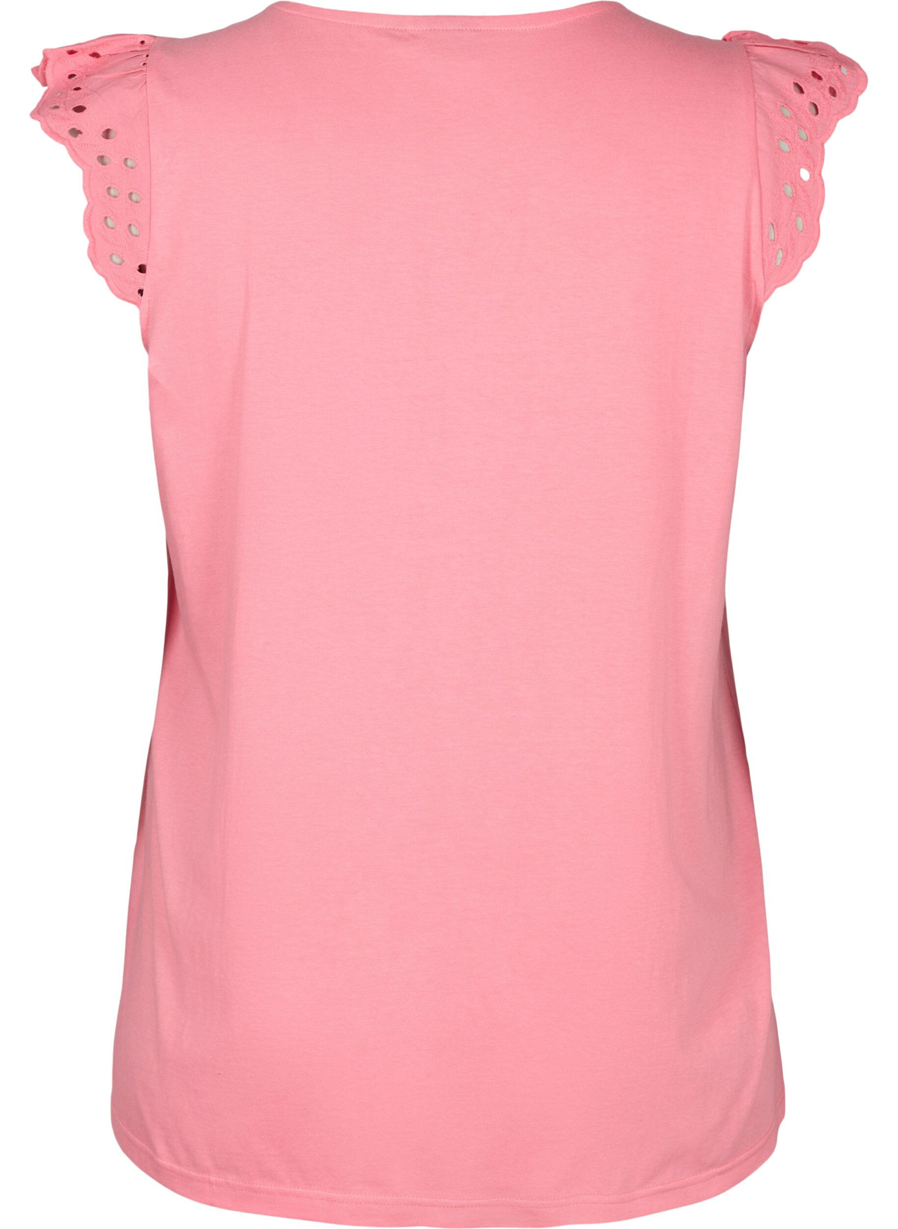 Zizzi T-shirt z organicznej bawelny z haftem angielskim, Strawberry Pink , Packshot image number 1